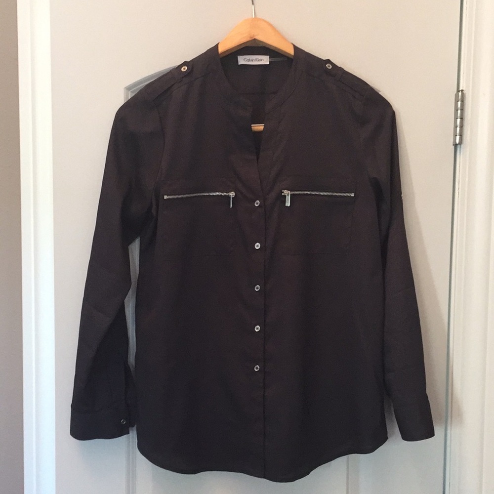 Calvin Klein Zip- Pocket Utility Blouse
